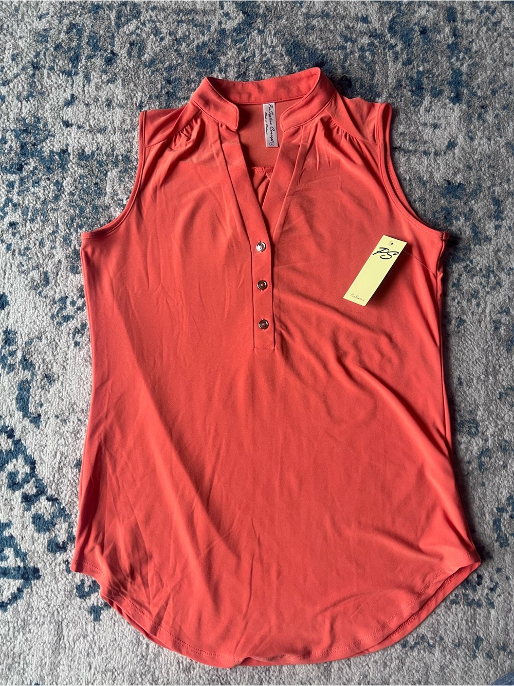 Perseption Coral Sleeveless V-Neck Button Tank